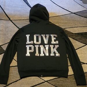 VS PINK LIMITED EDITION BLING FAUX FUR HOODED JACKET